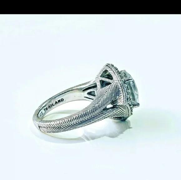 Vintage Judith Ripka Sterling Silver 4 point halo CZ engagement ring 8-8.5 - Picture 3 of 11